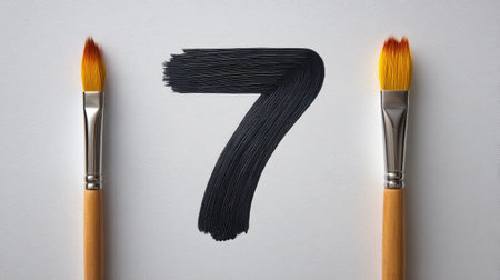 Number  in bold painted strokes on a white canvas, artistic top view with open areaの素材