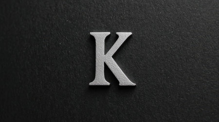 Metal embossed K on a black industrial surface, strong design with ample open spaceの素材