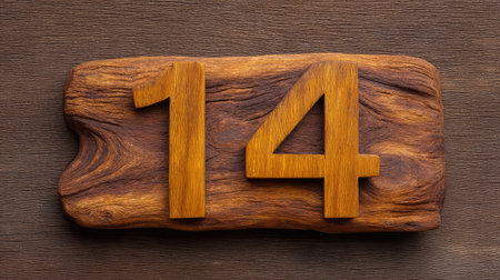 Number  carved into wood on a flat surface with surrounding space for designの素材
