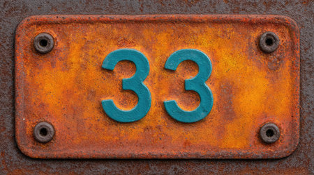 Number  on an old metal plate with rust texture, industrial grunge style and copy spaceの素材