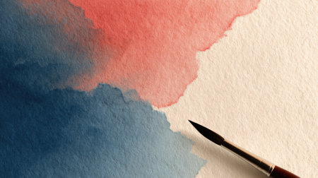 This image features an abstract watercolor painting in soft red and blue hues, with delicate brush strokes on textured paper, perfect for artistic inspiration.の素材