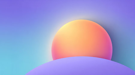 A beautiful digital illustration showcasing a vibrant abstract sunrise with smooth gradients over gentle hills, creating a serene and dreamy atmosphere perfect for modern backgrounds.の素材