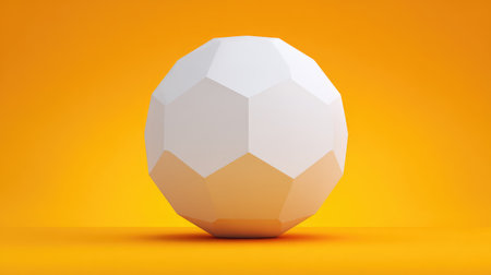 A visually striking 3D white soccer ball rendered against a bright orange backdrop, perfect for modern design projects, graphics, and sports-related themes.の素材