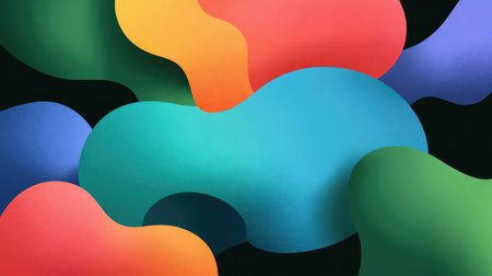 Vivid abstract shapes blend in a captivating composition, perfect for backgrounds or artistic projects, showcasing smooth lines and vibrant colors.の素材