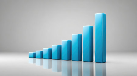 This image features a series of blue graph bars illustrating consistent growth, set against a minimalist background, perfect for business and financial presentations.の素材
