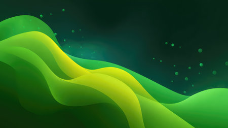 This abstract image features soft green waves and a smooth gradient, complemented by floating bubbles to create a tranquil and calming atmosphere in design and art.の素材
