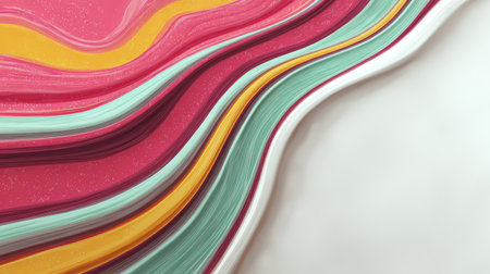 This captivating abstract artwork features vibrant waves of color that create a dynamic visual effect, perfect for creative projects, backgrounds, and artistic designs.の素材