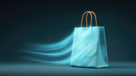 This captivating image features a vibrant shopping bag with a dynamic motion effect, symbolizing the thrill of modern retail and engaging consumer experiences.の素材