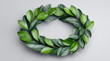 This vibrant green leaf wreath showcases an elegant design, perfect for home dの素材