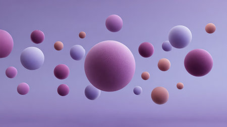 A captivating arrangement of colorful spheres in a soft purple setting, perfect for backgrounds in projects that require a touch of modern elegance and creativity.の素材