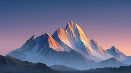 Experience the breathtaking beauty of rugged mountain peaks illuminated by a serene sunrise, showcasing a tranquil blend of colors against the soft pastel sky.の素材