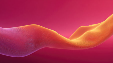 A stunning abstract image showcasing the flow of colorful curved lines with a soft texture, set against a vivid gradient background, ideal for modern art projects or digital design work.の素材