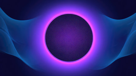 An eye-catching abstract background featuring a bright purple circle with surrounding ethereal blue flames, ideal for creative projects in technology, music, and modern design.の素材