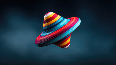 This image features a vibrant spinning top with colorful stripes, captivating viewers with its playful design and evoking feelings of nostalgia and joy.の素材