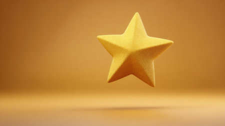 A captivating 3D rendering of a golden star floating gracefully against a warm background, symbolizing success and achievement in a stylish, modern design.の素材