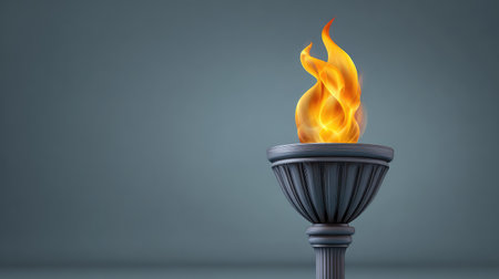 A beautifully crafted torch with vibrant flames atop, showcasing elegance and inspiration against a soft gray background, ideal for creative concepts and motivational imagery.の素材