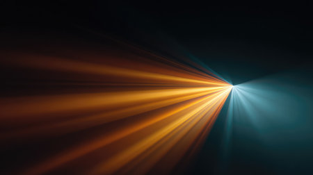 This abstract image features dynamic light beams cutting through a dark backdrop, merging warm and cool colors to create a striking visual contrast and captivating atmosphere.の素材