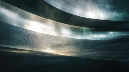 A stunning abstract image featuring metallic waves reflecting light, creating a mesmerizing interplay of textures and colors perfect for artistic and design projects.の素材