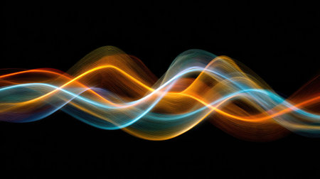 This abstract image showcases an array of colorful light waves, illustrating energy and flow, ideal for modern design projects and creative visuals in various applications.の素材