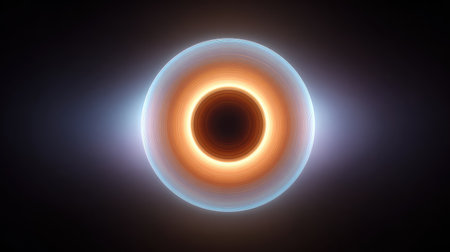 Captivating abstract design featuring a cosmic black hole at its center, surrounded by radiant rings of light, creating a breathtaking visual in a deep space setting.の素材