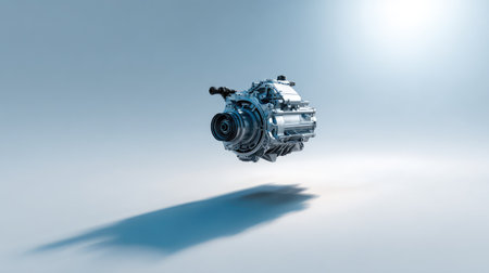 This stunning 3D rendering showcases a futuristic engine design, highlighting intricate details and a sleek, modern aesthetic ideal for automotive technology concepts.の素材