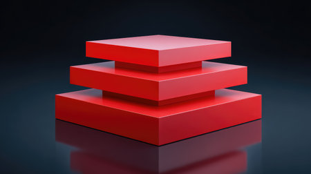 A bold composition featuring a stack of three red rectangular shapes on a dark background, ideal for showcasing modern art, design concepts, and minimalist aesthetics.の素材