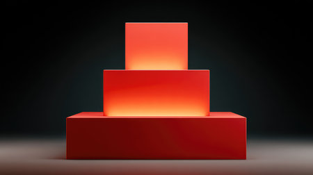 This striking image features stacked red boxes with illuminated edges against a dark background, creating a captivating and modern visual ideal for design projects and creative concepts.の素材