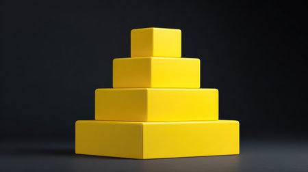 Bright yellow building blocks arranged in a pyramid form create a playful and visually striking image, perfect for educational themes and childhood creativity concepts.の素材