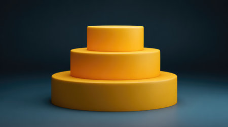 This image features bright yellow geometric shapes arranged in a captivating three-tier structure, contrasting stunningly against a dark background for modern design and art inspirations.の素材