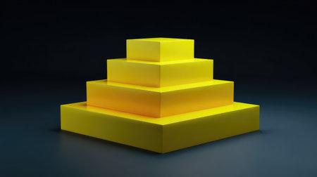 Bright yellow blocks create a striking geometric composition, set against a dark background, ideal for modern aesthetics, visual storytelling, and creative projects.の素材