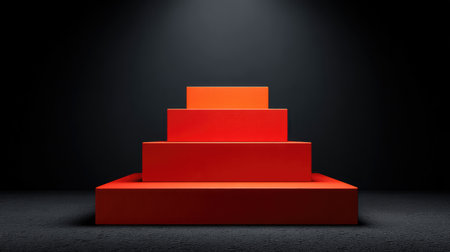 A striking minimalist design featuring bold red pedestals in a dark environment, perfect for exhibitions, presentations, or showcasing products with artistic flair.の素材