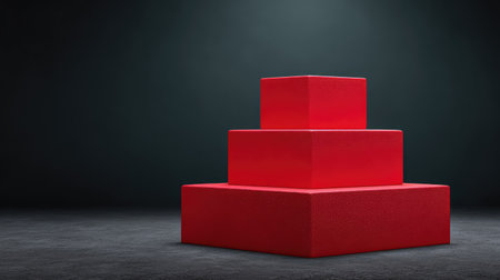 Stunning geometric shapes in vibrant red contrast against a dark minimalist background, creating an engaging visual experience perfect for design inspiration.の素材