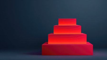 A contemporary composition featuring vibrant red geometric shapes stacked against a dark background, ideal for modern designs and promotional use. Perfect for creative projects.の素材
