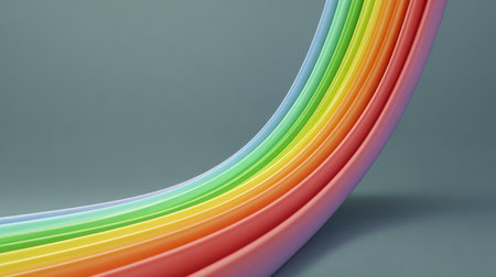 A visually striking image of colorful curved stripes against a soft grey background, showcasing vibrant hues of the rainbow to create a modern and artistic aesthetic.の素材