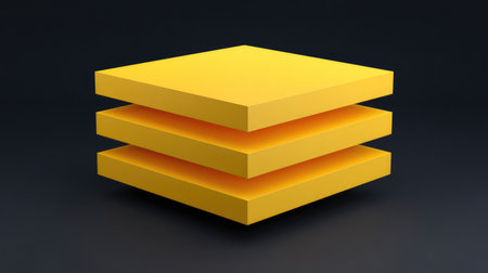 A striking image of three bright yellow layered squares on a dark background, ideal for various creative projects, from branding to abstract design.の素材