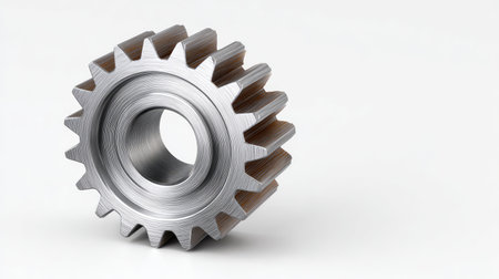 A detailed close-up of a metallic gear component showcasing its refined texture and design. Perfect for projects or concepts related to engineering and manufacturing processes.の素材