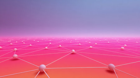 An abstract digital landscape showcasing interconnected nodes and vibrant lines over a smooth gradient background, ideal for technology and innovation themes.の素材