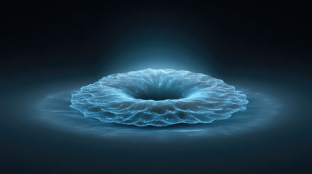 This captivating abstract digital rendering showcases a glowing circular pattern with fluid shapes and light effects, ideal for themes of technology and creativity.の素材