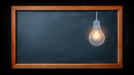 A stylish chalkboard with a glowing light bulb adds a touch of creativity and inspiration, making it ideal for educational or artistic projects and presentations.の素材