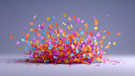 A vibrant explosion of colorful confetti against a soft gradient background, embodying joy and celebration, ideal for enhancing events and festive themes in various designs.の素材