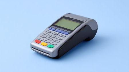 A sleek payment terminal designed for modern electronic transactions, showcasing functionality in retail environments with user-friendly features for efficient payment processing.の素材