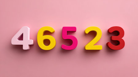 Bright and colorful numbers displayed on a pink background, ideal for educational use and children's projects, conveying a sense of playfulness and creativity.の素材