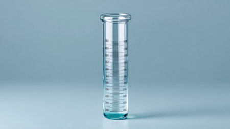 A single graduated cylinder with precise markings standing upright with clear background spaceの素材