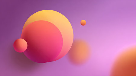 This abstract image features colorful spherical shapes on a soft purple background, creating a modern aesthetic perfect for digital art and creative projects.の素材