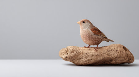 One bird perch made of natural wood placed on a clean background with space for overlayの素材