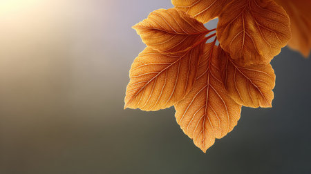 Close-up illustration of vibrant autumn leaves, showcasing intricate details and warm orange hues, ideal for nature-themed projects or seasonal graphics.の素材