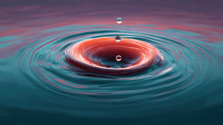 Discover an enchanting visual of water droplets creating ripples in a tranquil setting. The vibrant colors and smooth textures capture the beauty of nature's dynamics.の素材