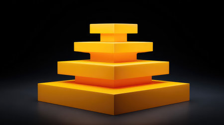 A striking arrangement of yellow geometric shapes creates a bold visual statement against a dark background, perfect for modern design themes and artistic projects.の素材