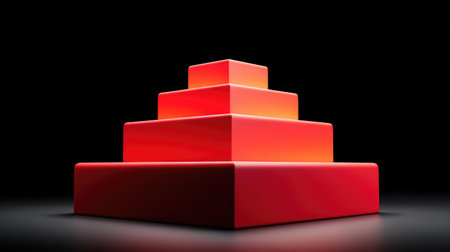 Captivating geometric red structure with layered design, creating a striking visual effect against a stark black background for captivating artistic endeavors.の素材
