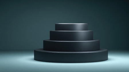 This image features a set of sleek, round platforms in a dark environment, ideal for showcasing products, artworks, or creative designs with a modern aesthetic.の素材